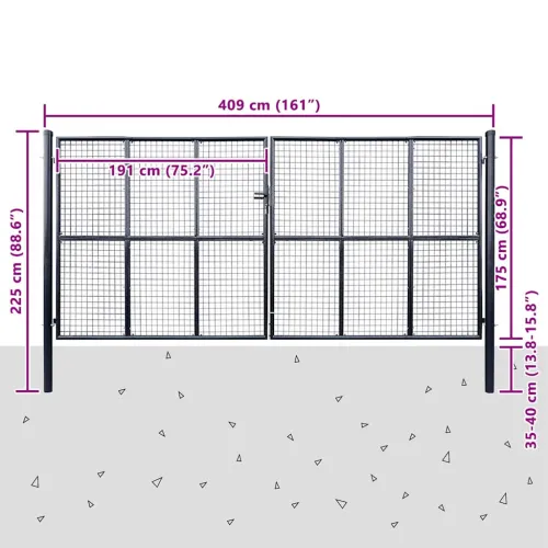 Dvorišna vrata - Vrtna vrata od mrežastog čelika 400x200 cm, siva - 400 x 200 cm Cijena