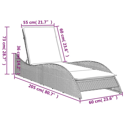 Ležaljka za sunčanje s jastukom bež 60x205x73 cm poliratan - bež i krem 60 x 205 x 73 cm 1 Cijena