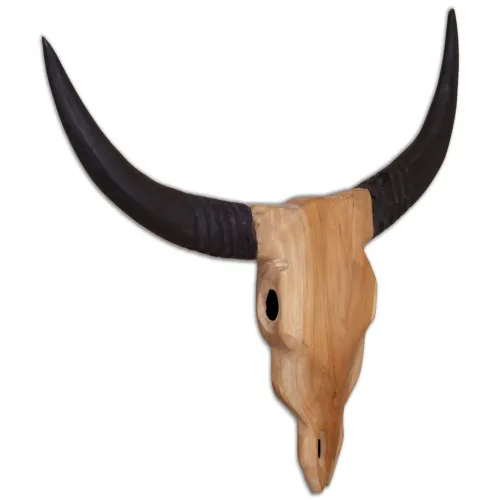 Zidna skulptura lubanje bika od tikovine 69 x 6 x 60 cm Cijena
