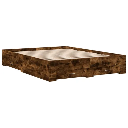 Okvir kreveta s ladicama boja hrasta 140 x 200 cm drveni - Dimljeni hrast 140 x 200 cm Cijena