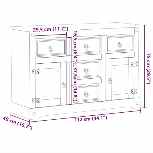 Komoda Corona 112 x 40 x 75 cm od masivne borovine Cijena