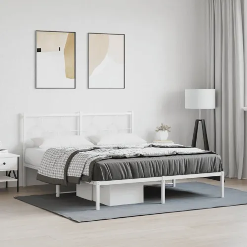 Metalni okvir za krevet s uzglavljem bijeli 160x200 cm - Bijela 160 x 200 cm s uzglavljem Cijena