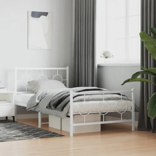 Metalni okvir kreveta uzglavlje i podnožje bijeli 100x200 cm - Bijela 100 x 200 cm s uzglavljem i podnožjem Cijena