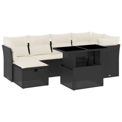 Vrtna garnitura - 7-dijelni set vrtnih sofa od poliratana s jastucima crni - Crna i krem bez spremišta 1 Cijena