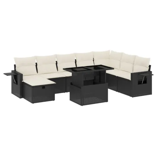 Vrtna garnitura - 9-dijelni set vrtnih sofa s jastucima crni od poliratana - Crna i krem bez spremišta 1 Cijena