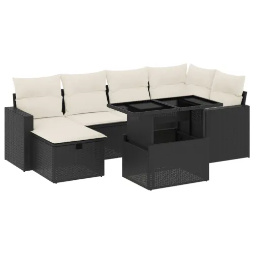 Vrtna garnitura - 7-dijelni set vrtnih sofa od poliratana s jastucima crni - Crna i krem bez spremišta 1 Cijena