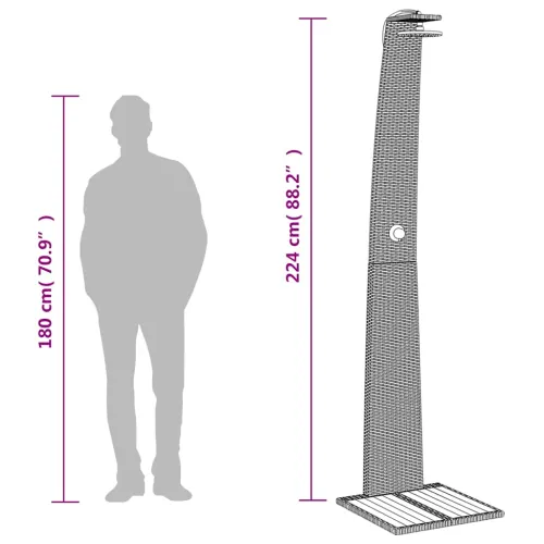 Vanjski tuš crni 55x60x224 cm od poliratana i bagremovog drva - Crna 1 Cijena