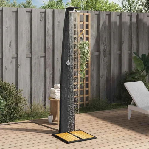 Vanjski tuš crni 55x60x224 cm od poliratana i bagremovog drva - Crna 1 Cijena