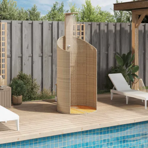 Vanjski tuš sivi 100x100x241,5 cm poliratana i bagremovog drva - Bež 1 Cijena