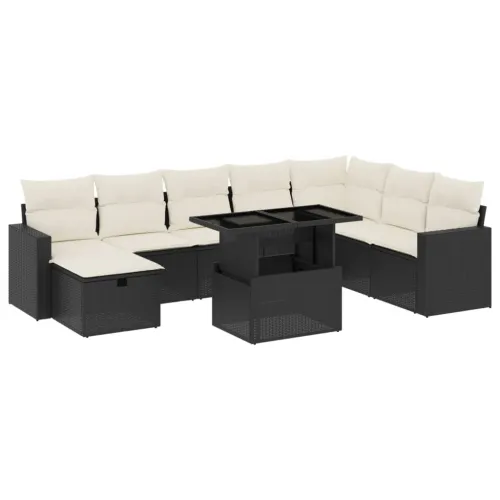Vrtna garnitura - 9-dijelni set vrtnih sofa s jastucima crni od poliratana - Crna i krem bez spremišta 1 Cijena