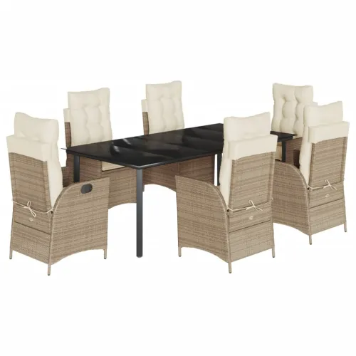 Vrtna garnitura - 7-dijelni vrtni blagovaonski set od poliratana s jastucima bež - 200 x 100 x 74 cm 6 Bez naslona za noge Cijena