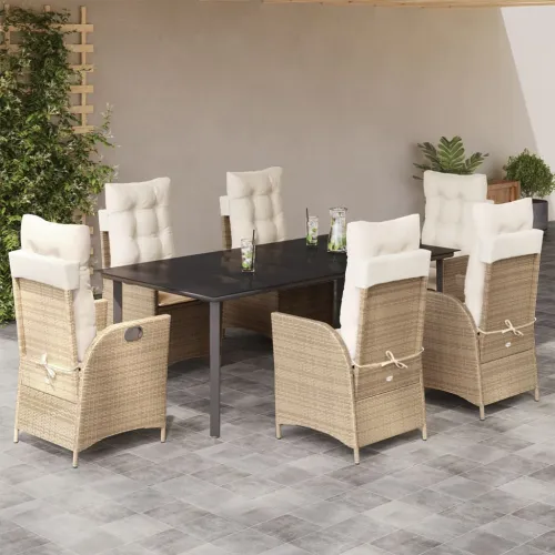Vrtna garnitura - 7-dijelni vrtni blagovaonski set od poliratana s jastucima bež - 200 x 100 x 74 cm 6 Bez naslona za noge Cijena