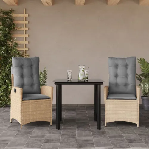 Vrtna garnitura - 3-dijelni vrtni blagovaonski set od poliratana s jastucima bež - 80 x 80 x 74 cm 2 bez naslona za noge Cijena