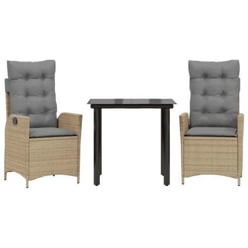 Vrtna garnitura - 3-dijelni vrtni blagovaonski set od poliratana s jastucima bež - 80 x 80 x 74 cm 2 bez naslona za noge Cijena