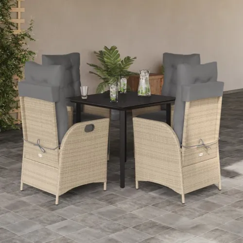 Vrtna garnitura - 5-dijelni vrtni blagovaonski set od poliratana s jastucima bež - 80 x 80 x 74 cm 4 Sa naslonom za noge Cijena