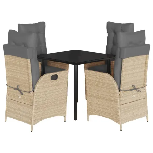 Vrtna garnitura - 5-dijelni vrtni blagovaonski set od poliratana s jastucima bež - 80 x 80 x 74 cm 4 Sa naslonom za noge Cijena