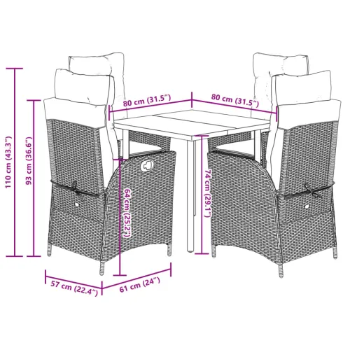 Vrtna garnitura - 5-dijelni vrtni blagovaonski set od poliratana s jastucima bež - 80 x 80 x 74 cm 4 Sa naslonom za noge Cijena