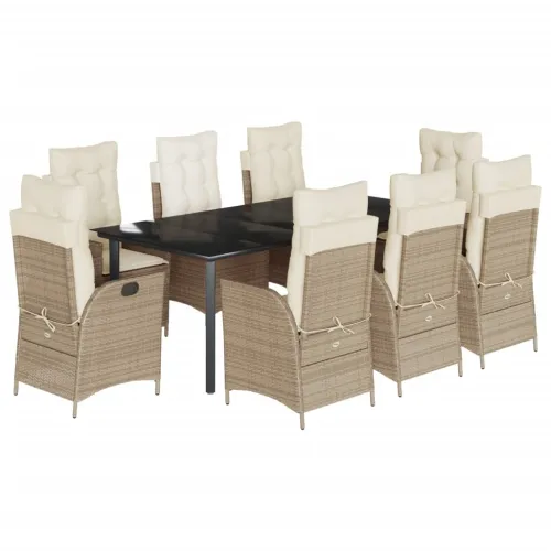 Vrtna garnitura - 9-dijelni vrtni blagovaonski set od poliratana s jastucima bež - 200 x 100 x 74 cm 8 Sa naslonom za noge Cijena