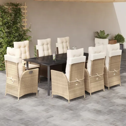 Vrtna garnitura - 9-dijelni vrtni blagovaonski set od poliratana s jastucima bež - 200 x 100 x 74 cm 8 Sa naslonom za noge Cijena