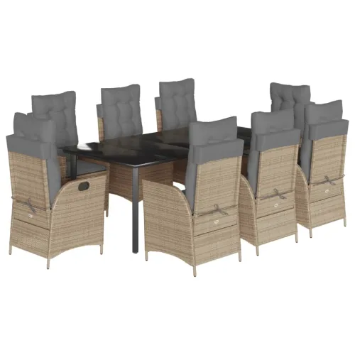 Vrtna garnitura - 9-dijelni vrtni blagovaonski set od poliratana s jastucima bež - 200 x 100 x 74 cm 8 bez naslona za noge Cijena