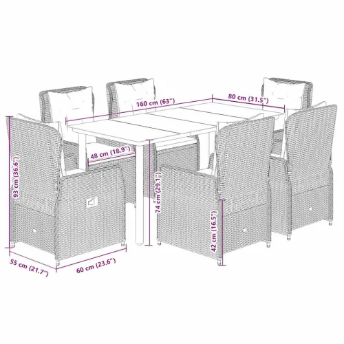 Vrtna garnitura - 7-dijelni vrtni blagovaonski set s jastucima crni od poliratana - Crna 160 x 80 x 74 cm 6 Cijena