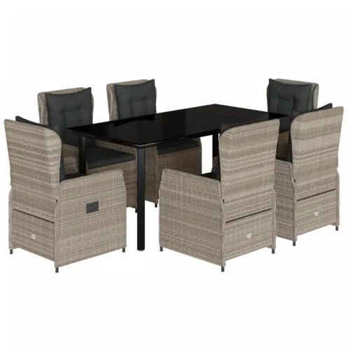 Vrtna garnitura - 7-dijelni vrtni blagovaonski set od poliratana s jastucima sivi - Svjetlosiva 160 x 80 x 74 cm 6 Cijena