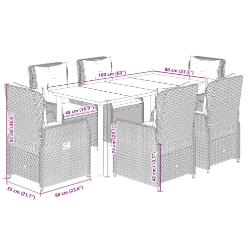 Vrtna garnitura - 7-dijelni vrtni blagovaonski set od poliratana s jastucima sivi - Svjetlosiva 160 x 80 x 74 cm 6 Cijena