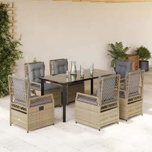 Vrtna garnitura - 7-dijelni vrtni blagovaonski set od poliratana s jastucima bež - bež i svjetlosiva 160 x 80 x 74 cm 6 Cijena