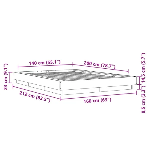 Okvir kreveta siva boja hrasta 140 x 200 cm konstruirano drvo - Sivi hrast sonoma 140 x 200 cm Cijena