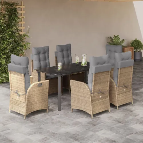 Vrtna garnitura - 7-dijelni vrtni blagovaonski set od poliratana s jastucima bež - 160 x 80 x 74 cm 6 bez naslona za noge Cijena