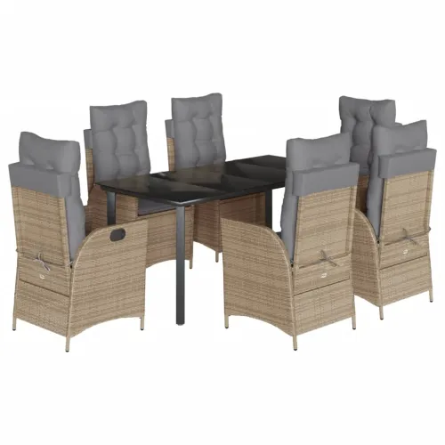 Vrtna garnitura - 7-dijelni vrtni blagovaonski set od poliratana s jastucima bež - 160 x 80 x 74 cm 6 bez naslona za noge Cijena