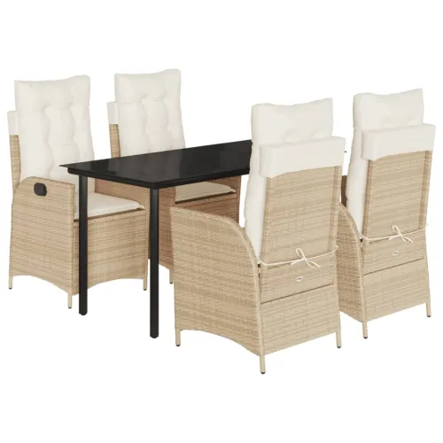 Vrtna garnitura - 5-dijelni vrtni blagovaonski set od poliratana s jastucima bež - 160 x 80 x 74 cm 4 Bez naslona za noge Cijena