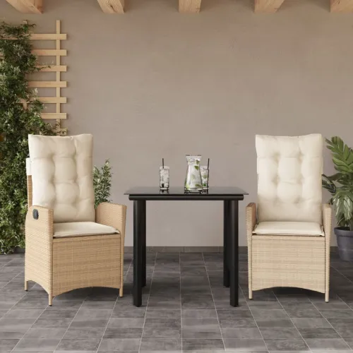Vrtna garnitura - 3-dijelni vrtni blagovaonski set od poliratana s jastucima bež - 80 x 80 x 74 cm 2 Bez naslona za noge Cijena