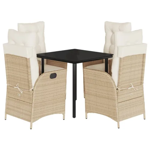 Vrtna garnitura - 5-dijelni vrtni blagovaonski set od poliratana s jastucima bež - 80 x 80 x 74 cm 4 Sa naslonom za noge Cijena
