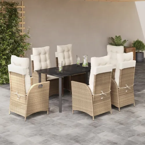 Vrtna garnitura - 7-dijelni vrtni blagovaonski set od poliratana s jastucima bež - 160 x 80 x 74 cm 6 Sa naslonom za noge Cijena