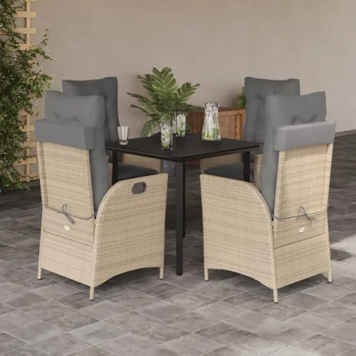 Vrtna garnitura - 5-dijelni vrtni blagovaonski set od poliratana s jastucima bež - 80 x 80 x 74 cm 4 bez naslona za noge Cijena