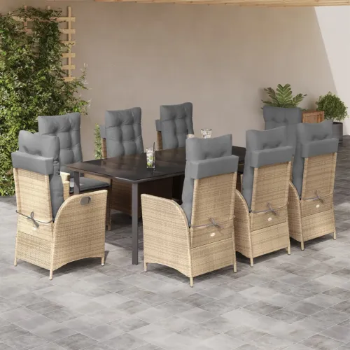 Vrtna garnitura - 9-dijelni vrtni blagovaonski set od poliratana s jastucima bež - 200 x 100 x 74 cm 8 Sa naslonom za noge Cijena