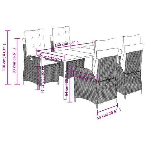Vrtna garnitura - 5-dijelni vrtni blagovaonski set od poliratana s jastucima bež - 160 x 80 x 74 cm 4 bez naslona za noge Cijena