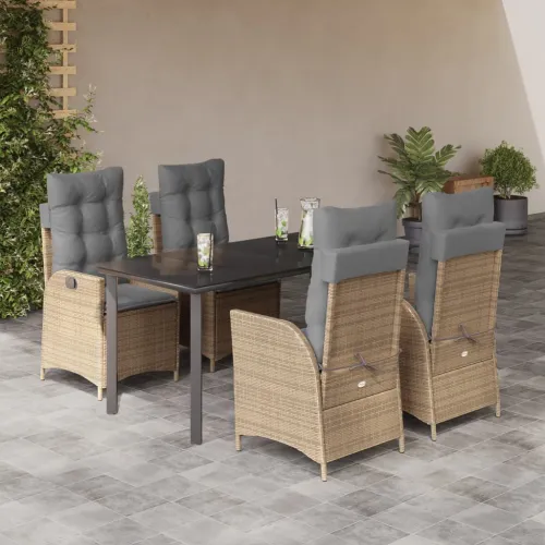 Vrtna garnitura - 5-dijelni vrtni blagovaonski set od poliratana s jastucima bež - 160 x 80 x 74 cm 4 bez naslona za noge Cijena