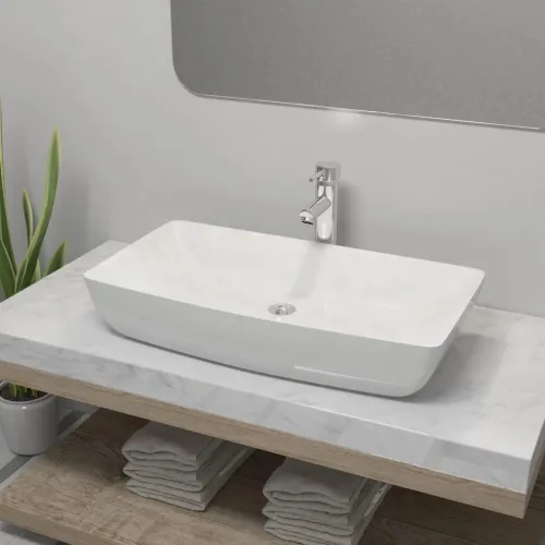 Lavabo - Umivaonik s miješalicom keramički pravokutni bijeli - 710 x 380 x 135 mm Cijena