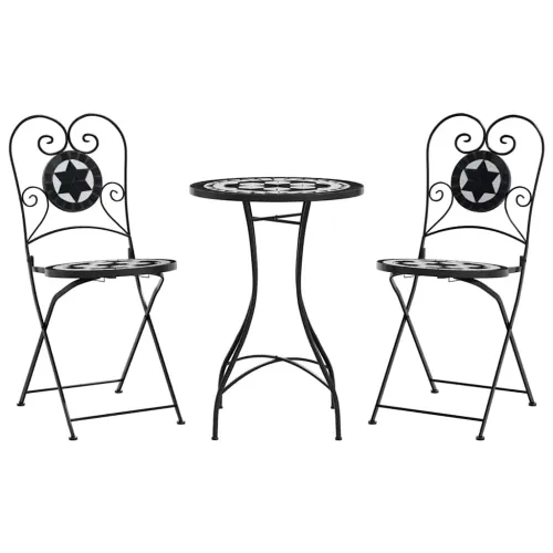 Bistro set s mozaikom crno-bijeli od željeza i keramike - Crno-bijelo Okrugli stol Cijena