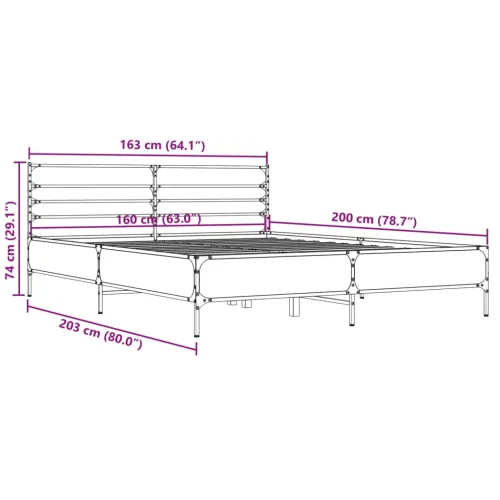 Okvir kreveta boja hrasta 160x200 cm konstruirano drvo i metal - Sivi hrast sonoma 160 x 200 cm Cijena