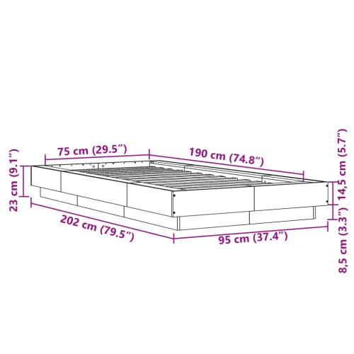 Okvir za krevet crni 75 x 190 cm od konstruiranog drva - Crna 75 x 190 cm Cijena
