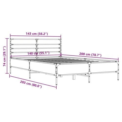 Okvir kreveta boja hrasta 140x200 cm konstruirano drvo i metal - Dimljeni hrast 140 x 200 cm Cijena