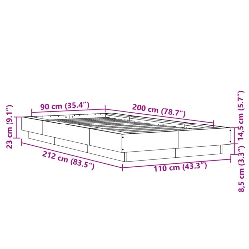 Okvir za krevet boja hrasta 90x200 cm od konstruiranog drva - Sivi hrast sonoma 90 x 200 cm Cijena