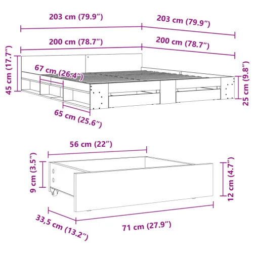Okvir kreveta s ladicama boja hrasta 200x200 cm - Dimljeni hrast 200 x 200 cm Cijena