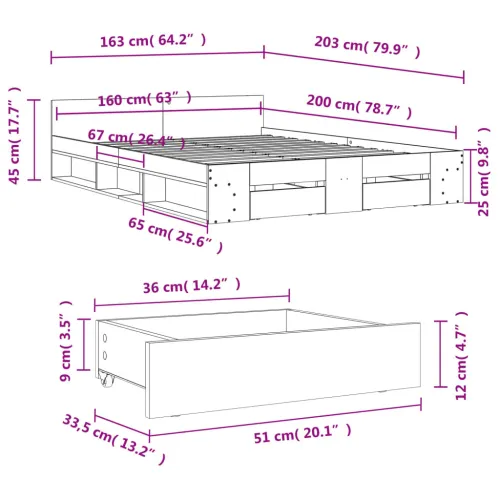 Okvir kreveta s ladicama bez madraca bijeli 160x200 cm - Bijela 160 x 200 cm Cijena