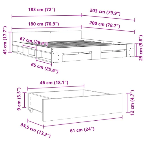 Okvir kreveta s ladicama boja hrasta 180x200 cm - Dimljeni hrast 180 x 200 cm Cijena