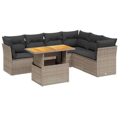 Vrtna garnitura - 7-dijelni set vrtnih sofa sivi od poliratana - siva i tamnosiva 3x srednja + 3x kutna + stol 1 Cijena