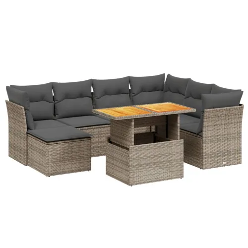 Vrtna garnitura - 8-dijelni set vrtnih sofa od poliratana s jastucima sivi - siva i tamnosiva 3x srednja + 3x kutna + tabure + s Cijena